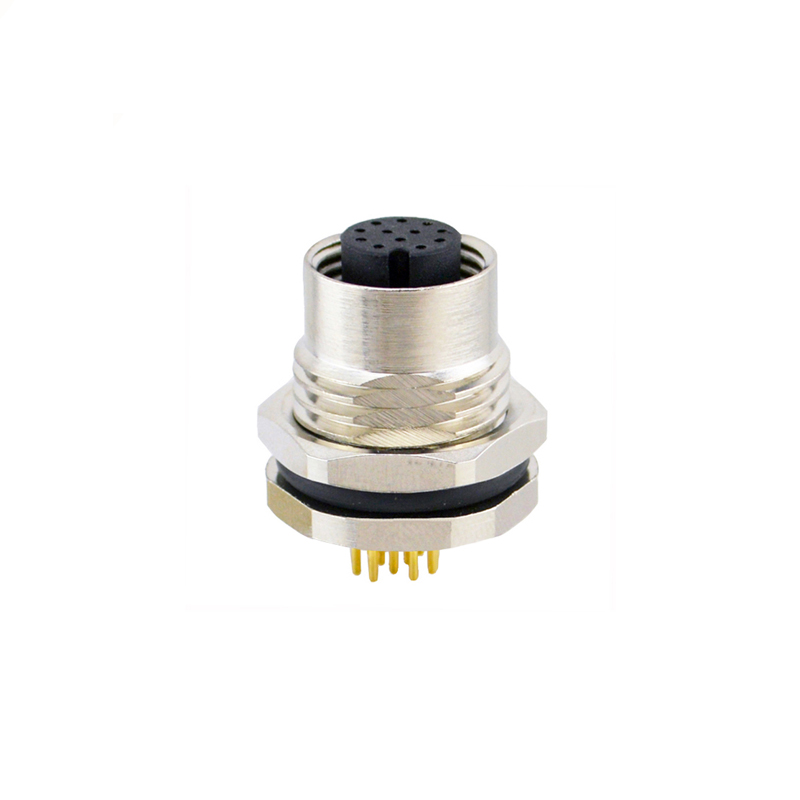 M12 12pins A code female straight front panel mount connector PG9 thread,unshielded,insert,brass with nickel plated shell